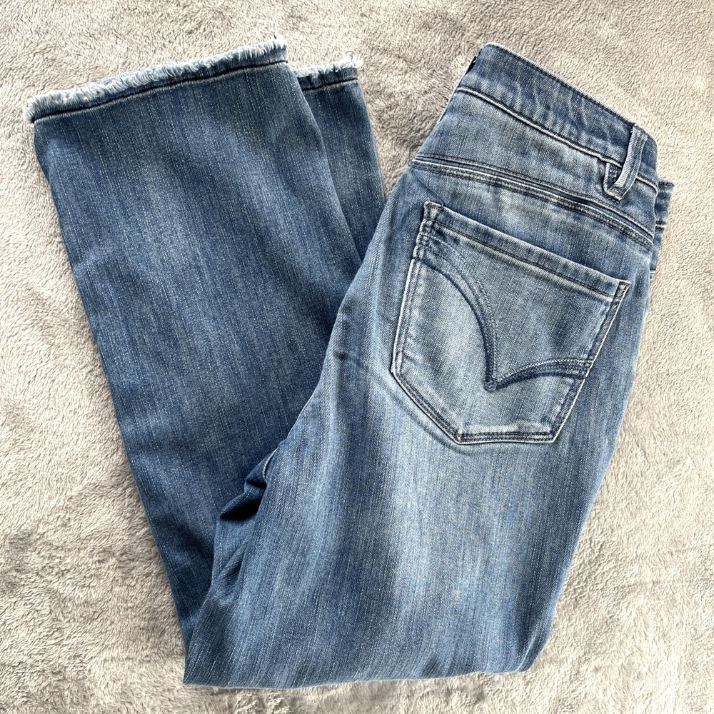 Democracy Ab Solution Jeans Women's 8P Capri Blue Straight Stretch Distressed